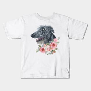 Scottish Deerhound Dog with Flowers  Illustration Art Kids T-Shirt